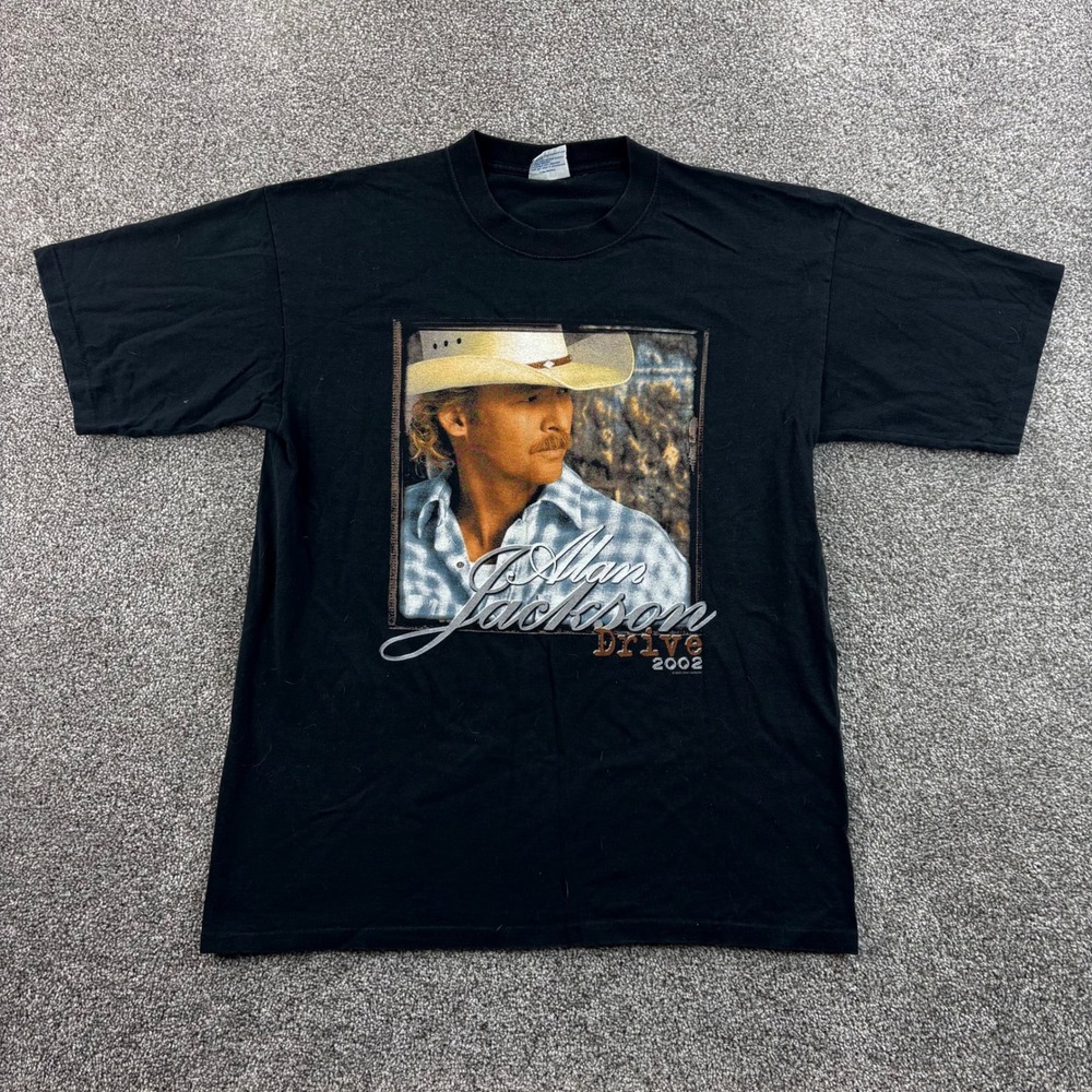 Vintage Alan Jackson Shirt Mens XL Black Cotton 2002 Drive Tour Country